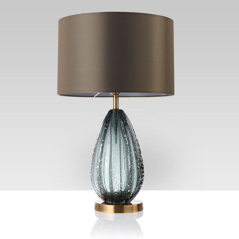 Contemporary Scandinavian Fabric Metal Crystal Oval Round 1-Light Table Lamp For Bedroom