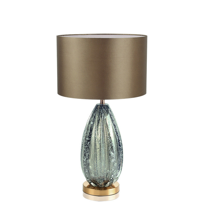 Contemporary Scandinavian Fabric Metal Crystal Oval Round 1-Light Table Lamp For Bedroom