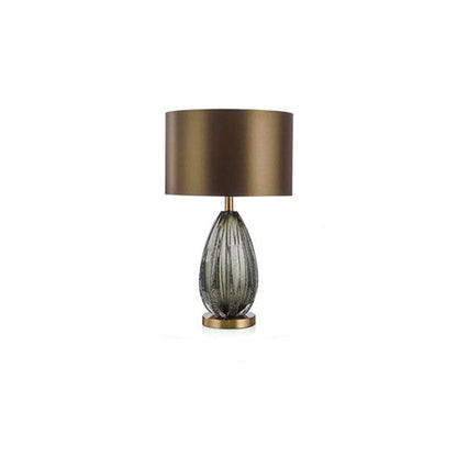 Contemporary Scandinavian Fabric Metal Crystal Oval Round 1-Light Table Lamp For Bedroom