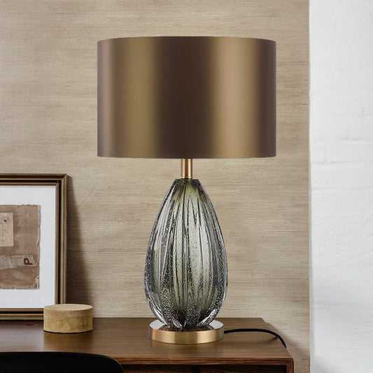 Contemporary Scandinavian Fabric Metal Crystal Oval Round 1-Light Table Lamp For Bedroom
