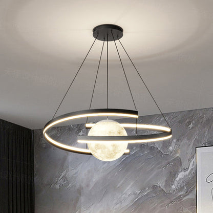 Modern Minimalist Aluminum PC Iron Arc Planet Shape LED Chandelier For Living Room & Dining Room