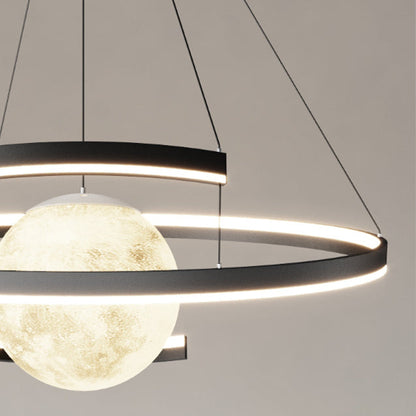 Modern Minimalist Aluminum PC Iron Arc Planet Shape LED Chandelier For Living Room & Dining Room
