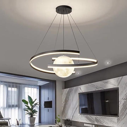 Modern Minimalist Aluminum PC Iron Arc Planet Shape LED Chandelier For Living Room & Dining Room