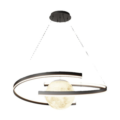 Modern Minimalist Aluminum PC Iron Arc Planet Shape LED Chandelier For Living Room & Dining Room
