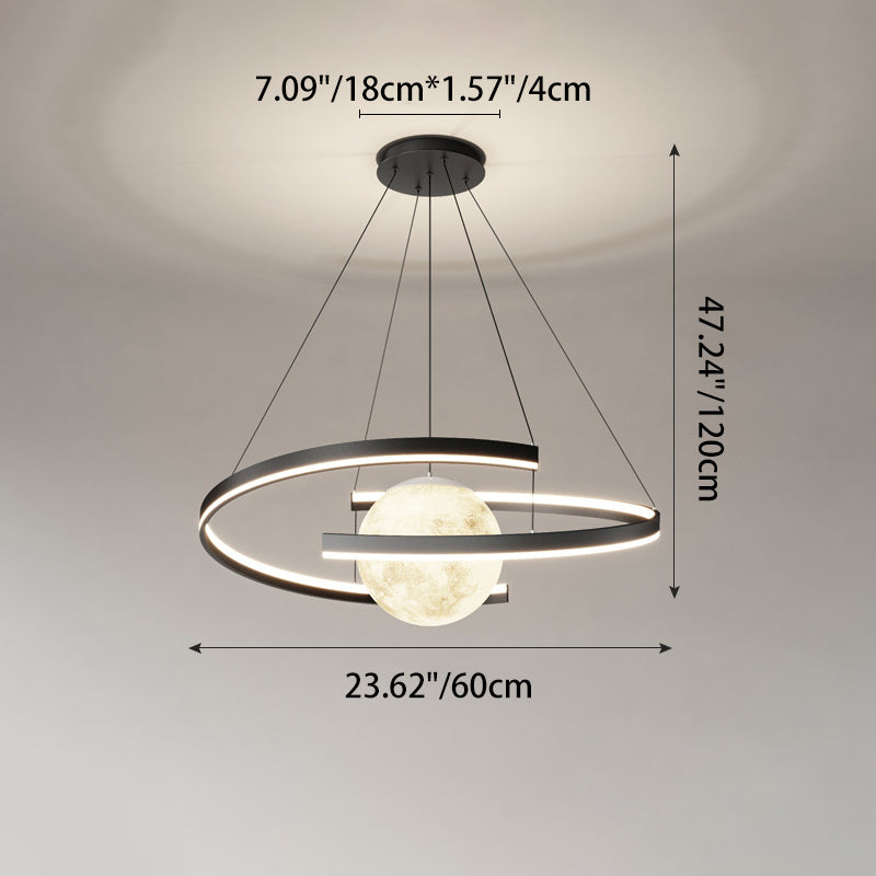 Modern Minimalist Aluminum PC Iron Arc Planet Shape LED Chandelier For Living Room & Dining Room