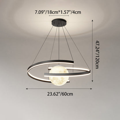 Modern Minimalist Aluminum PC Iron Arc Planet Shape LED Chandelier For Living Room & Dining Room
