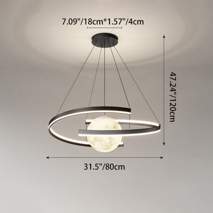 Modern Minimalist Aluminum PC Iron Arc Planet Shape LED Chandelier For Living Room & Dining Room