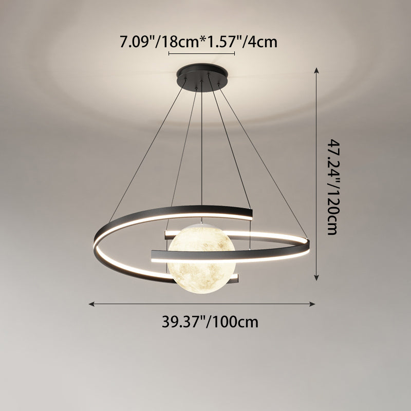 Modern Minimalist Aluminum PC Iron Arc Planet Shape LED Chandelier For Living Room & Dining Room