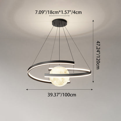 Modern Minimalist Aluminum PC Iron Arc Planet Shape LED Chandelier For Living Room & Dining Room