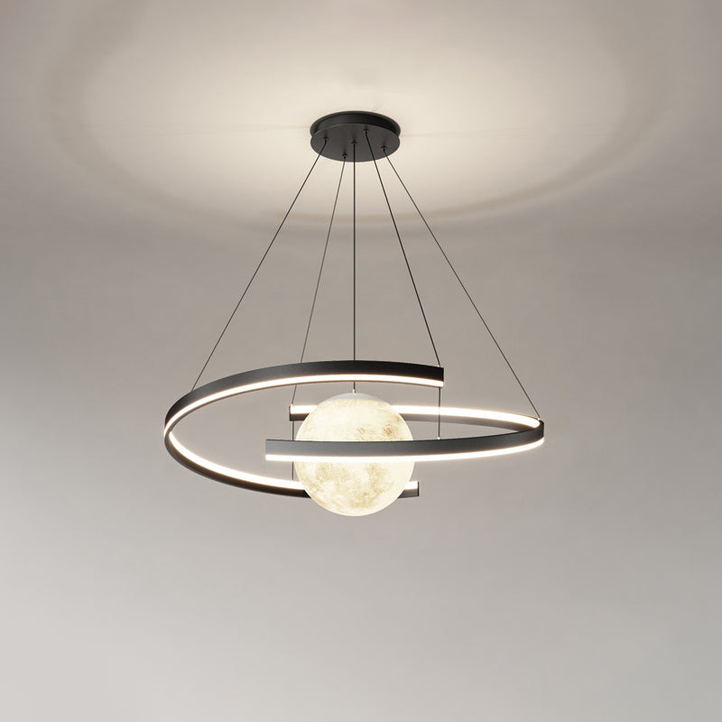 Modern Minimalist Aluminum PC Iron Arc Planet Shape LED Chandelier For Living Room & Dining Room