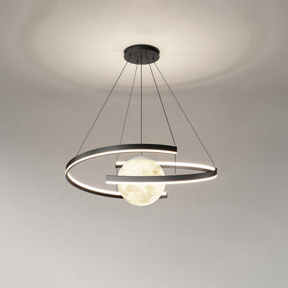 Modern Minimalist Aluminum PC Iron Arc Planet Shape LED Chandelier For Living Room & Dining Room