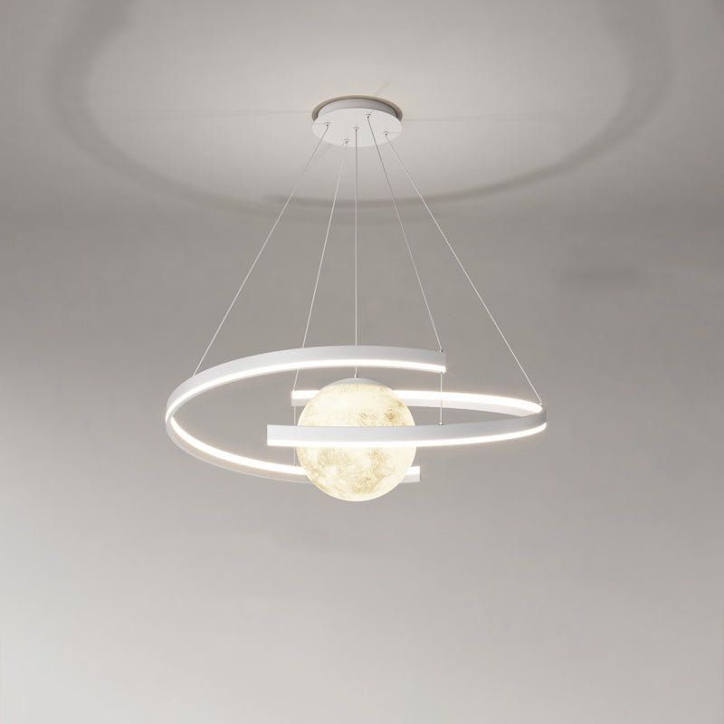 Modern Minimalist Aluminum PC Iron Arc Planet Shape LED Chandelier For Living Room & Dining Room