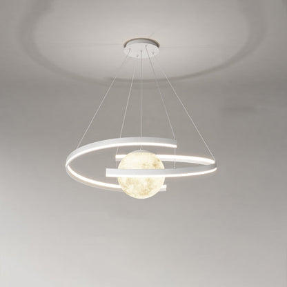 Modern Minimalist Aluminum PC Iron Arc Planet Shape LED Chandelier For Living Room & Dining Room
