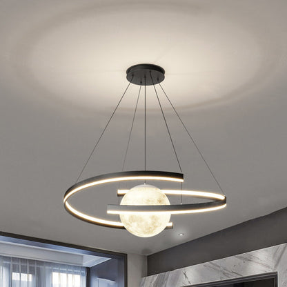 Modern Minimalist Aluminum PC Iron Arc Planet Shape LED Chandelier For Living Room & Dining Room