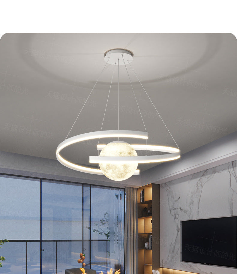 Modern Minimalist Aluminum PC Iron Arc Planet Shape LED Chandelier For Living Room & Dining Room