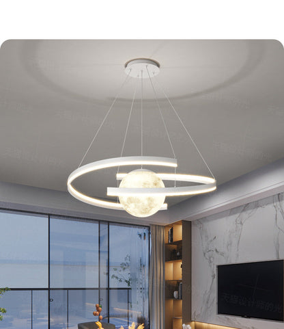 Modern Minimalist Aluminum PC Iron Arc Planet Shape LED Chandelier For Living Room & Dining Room