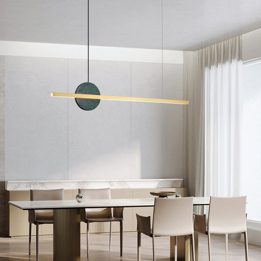 Modern Minimalist Brass Marble Linear Round LED Chandelier Island Light For Dining Room