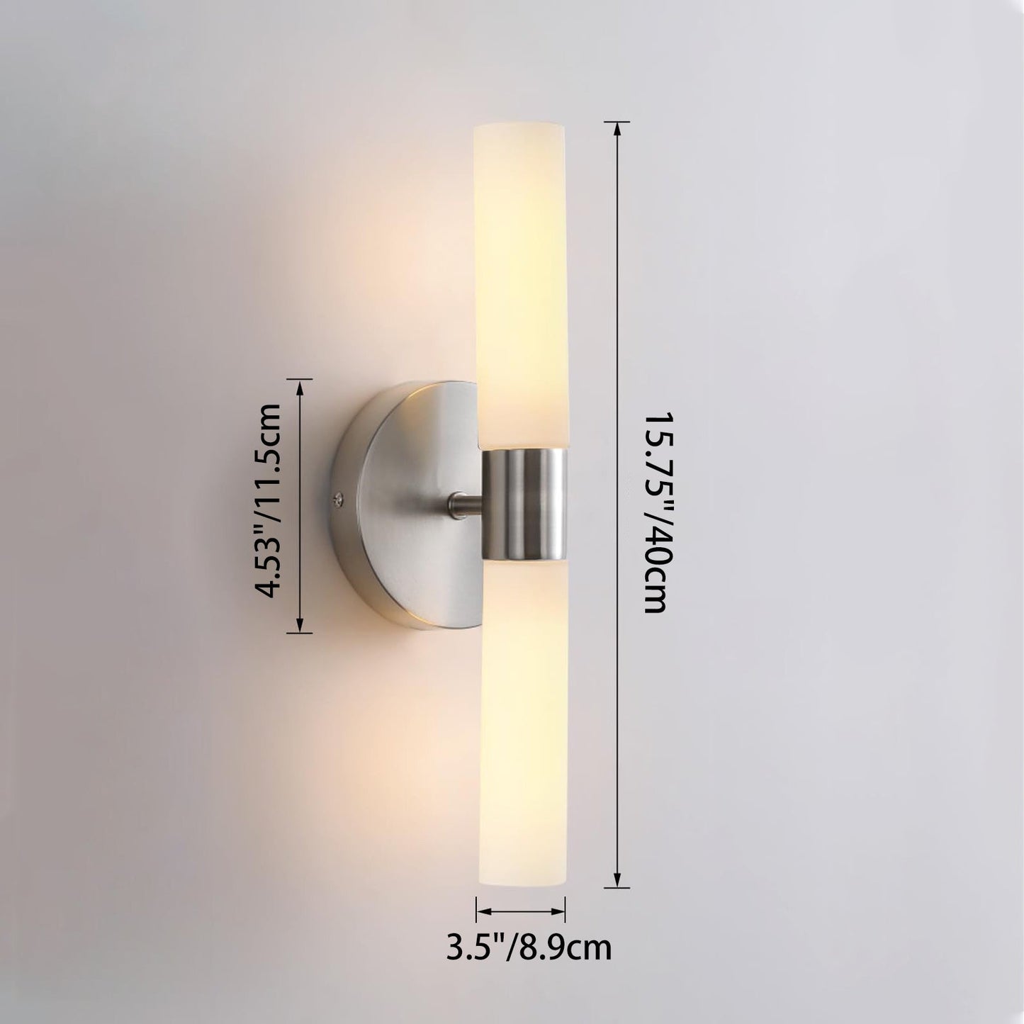 Modern Minimalist Glass Iron Cylindrical Round 2-Light Wall Sconce Lamp For Bedroom & Living Room