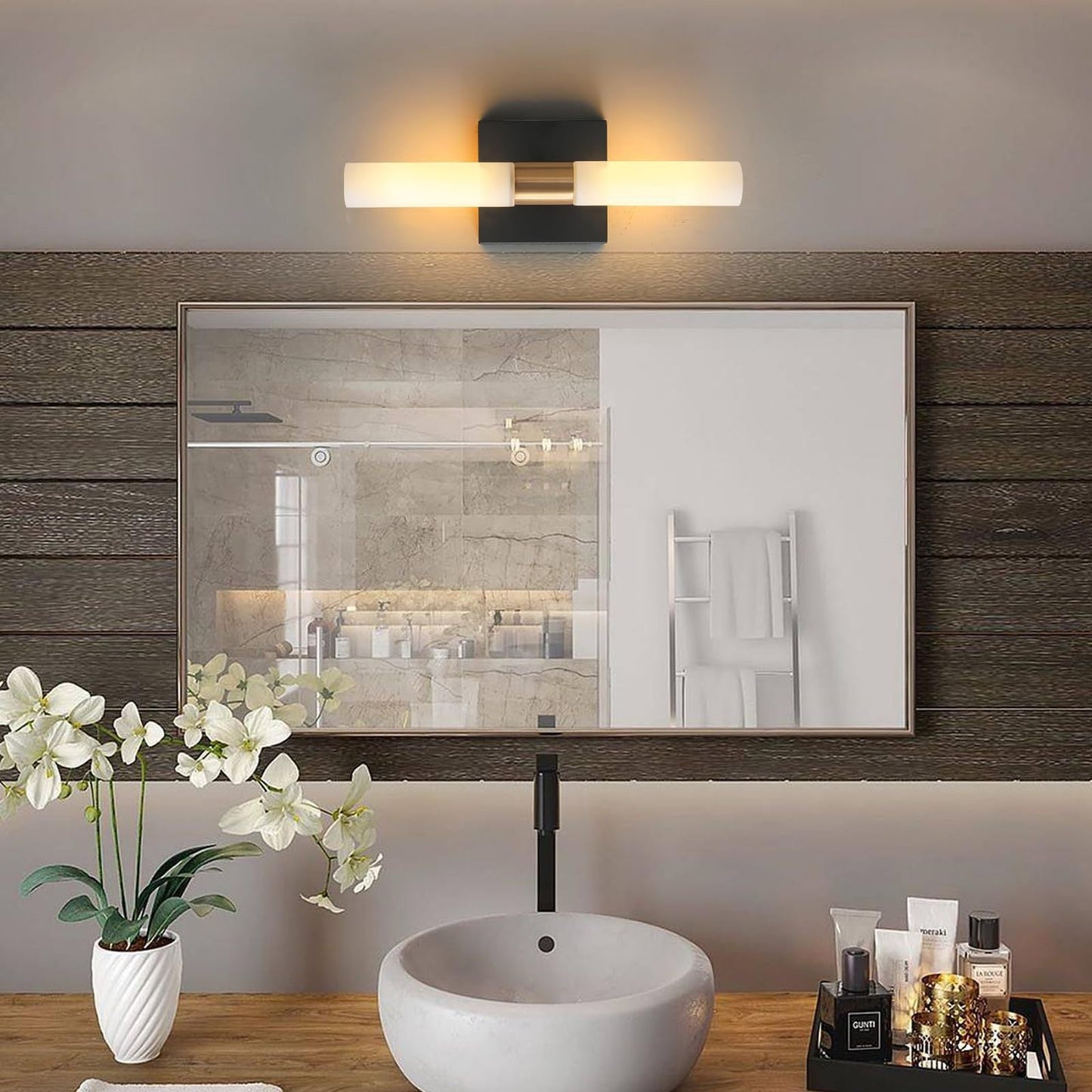 Modern Minimalist Glass Iron Cylindrical Round 2-Light Wall Sconce Lamp For Bedroom & Living Room