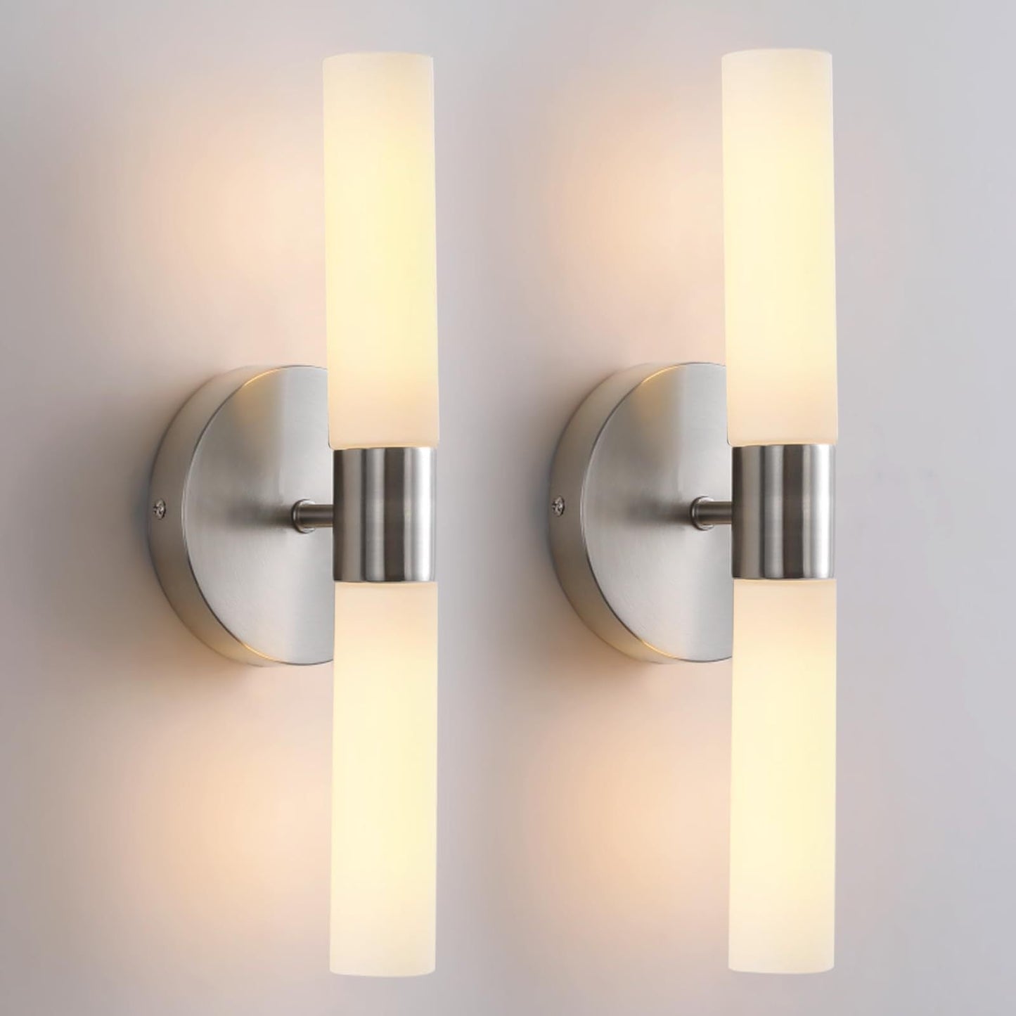 Modern Minimalist Glass Iron Cylindrical Round 2-Light Wall Sconce Lamp For Bedroom & Living Room