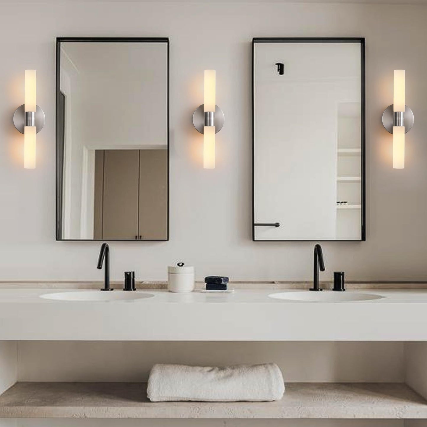 Modern Minimalist Glass Iron Cylindrical Round 2-Light Wall Sconce Lamp For Bedroom & Living Room