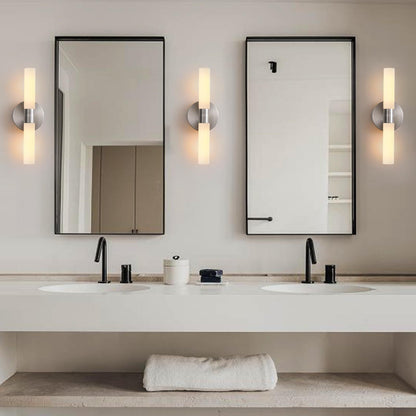 Modern Minimalist Glass Iron Cylindrical Round 2-Light Wall Sconce Lamp For Bedroom & Living Room