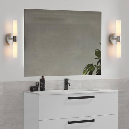 Modern Minimalist Glass Iron Cylindrical Round 2-Light Wall Sconce Lamp For Bedroom & Living Room