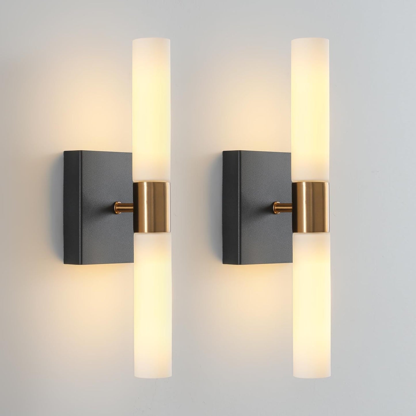 Modern Minimalist Glass Iron Cylindrical Round 2-Light Wall Sconce Lamp For Bedroom & Living Room