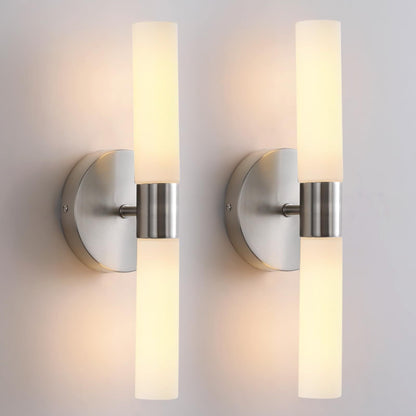 Modern Minimalist Glass Iron Cylindrical Round 2-Light Wall Sconce Lamp For Bedroom & Living Room