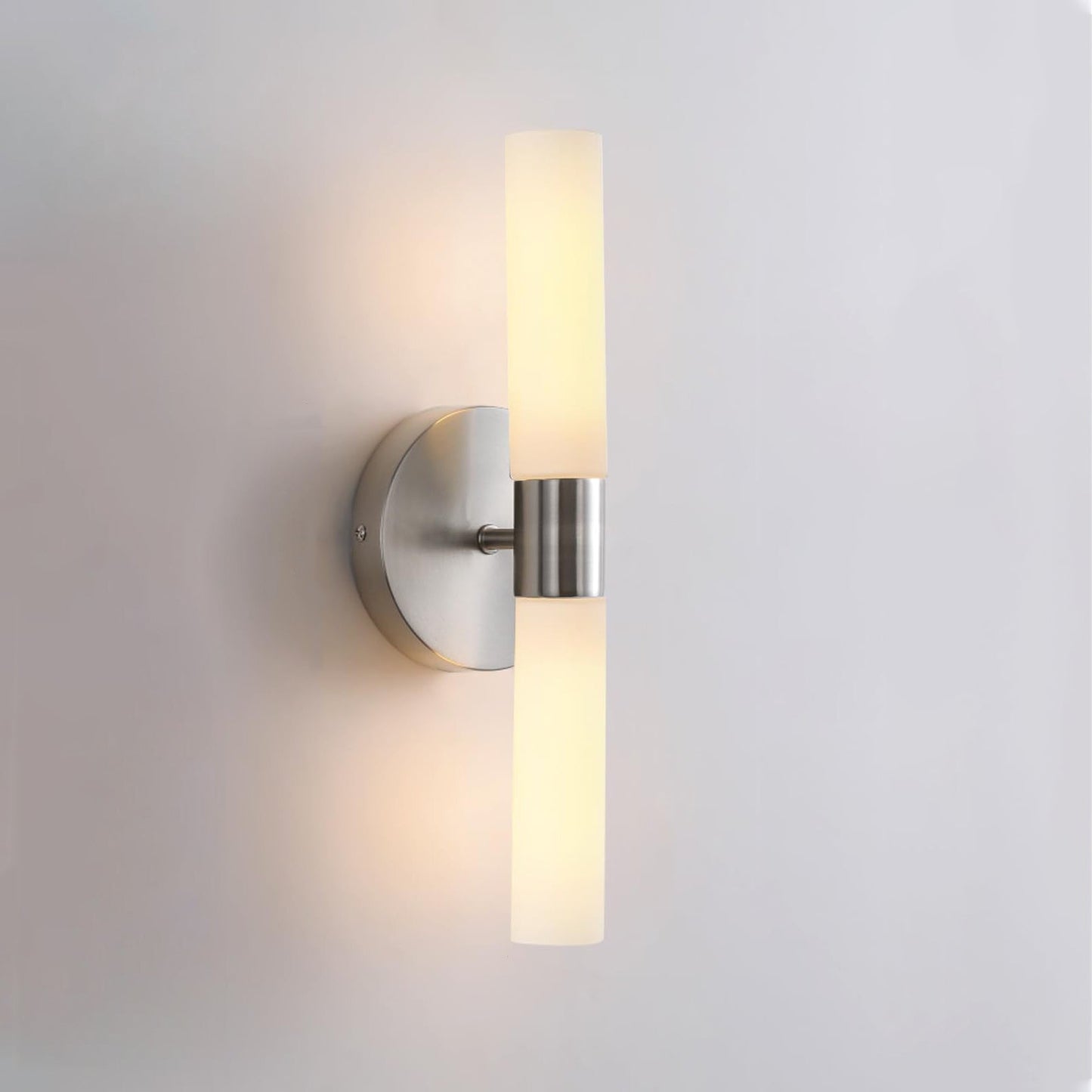 Modern Minimalist Glass Iron Cylindrical Round 2-Light Wall Sconce Lamp For Bedroom & Living Room