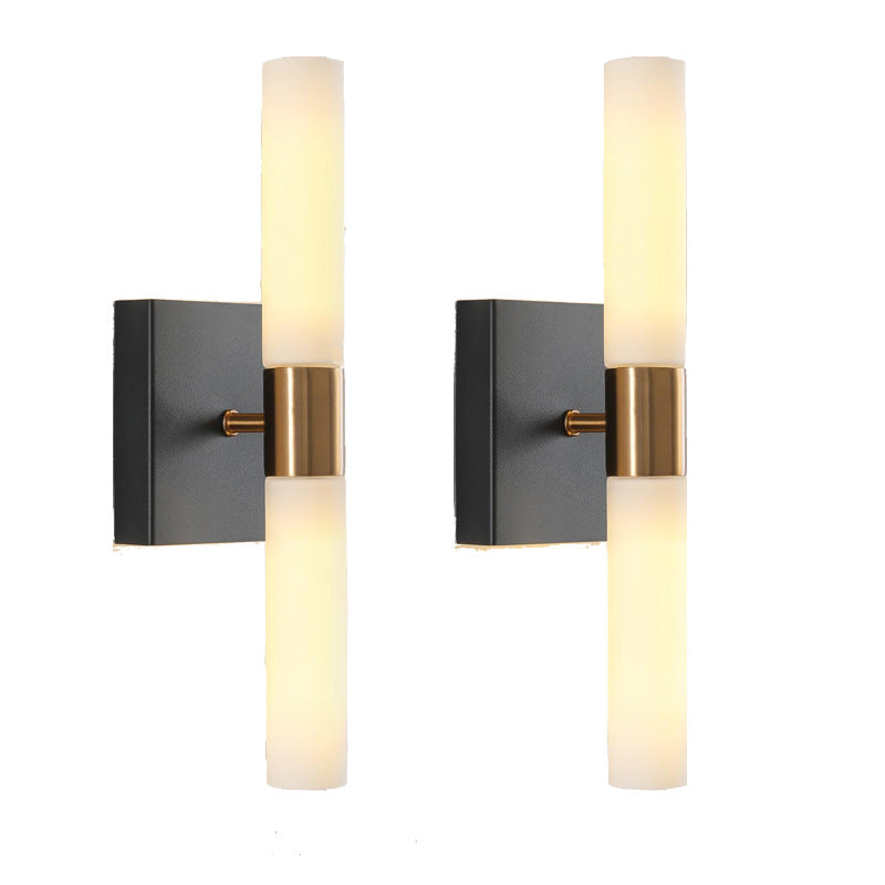Modern Minimalist Glass Iron Cylindrical Round 2-Light Wall Sconce Lamp For Bedroom & Living Room