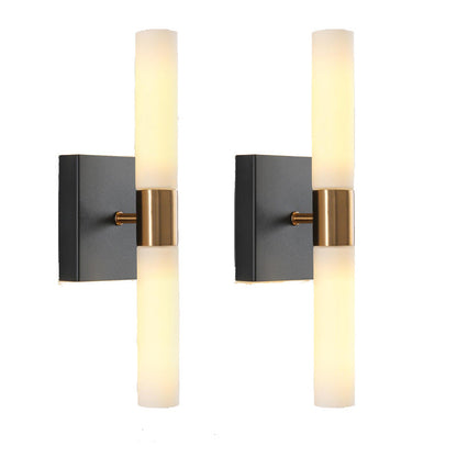 Modern Minimalist Glass Iron Cylindrical Round 2-Light Wall Sconce Lamp For Bedroom & Living Room