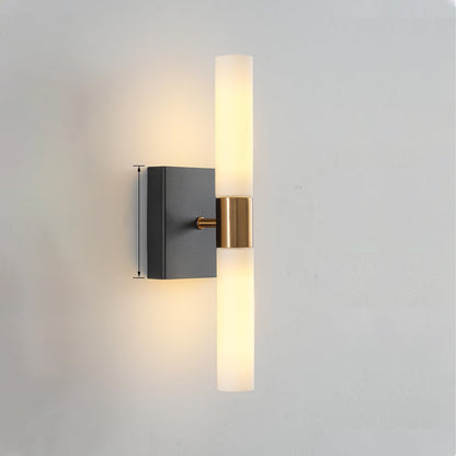 Modern Minimalist Glass Iron Cylindrical Round 2-Light Wall Sconce Lamp For Bedroom & Living Room