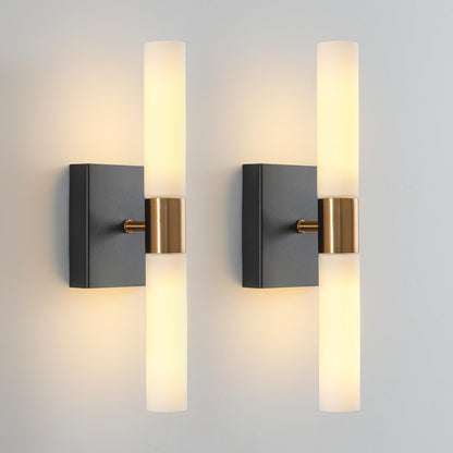 Modern Minimalist Glass Iron Cylindrical Round 2-Light Wall Sconce Lamp For Bedroom & Living Room