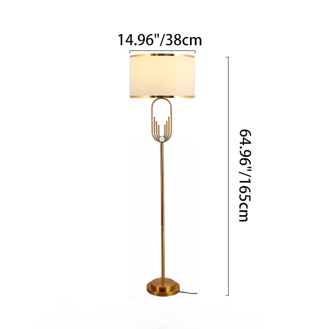 Contemporary Scandinavian Fabric Iron Oval-U Shape Round 1-Light Standing Floor Lamp For Bedroom & Living Room