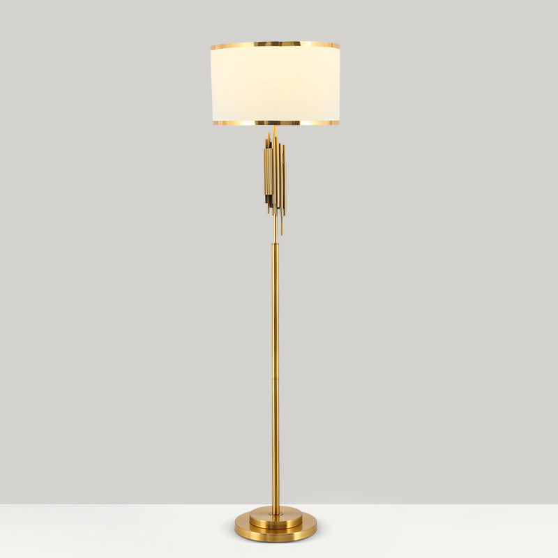 Contemporary Scandinavian Fabric Iron Oval-U Shape Round 1-Light Standing Floor Lamp For Bedroom & Living Room