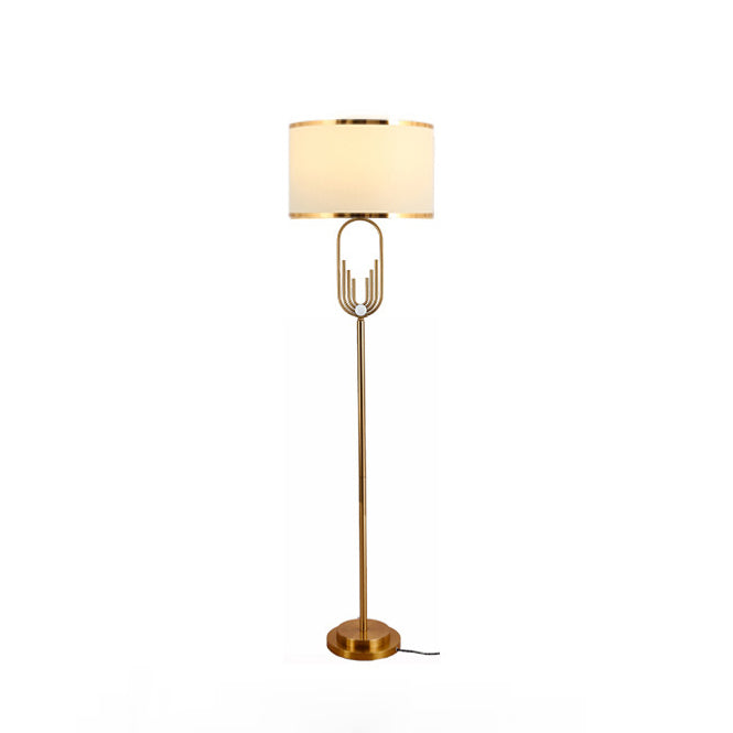 Contemporary Scandinavian Fabric Iron Oval-U Shape Round 1-Light Standing Floor Lamp For Bedroom & Living Room