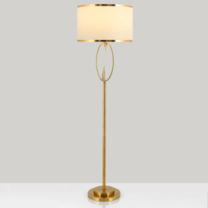Contemporary Scandinavian Fabric Iron Oval-U Shape Round 1-Light Standing Floor Lamp For Bedroom & Living Room