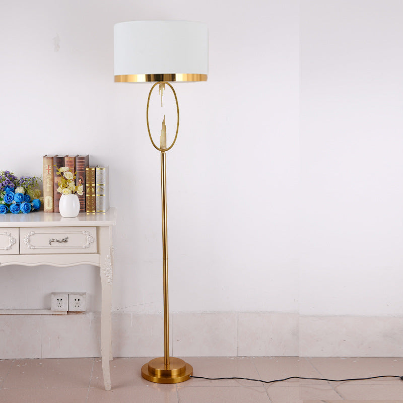 Contemporary Scandinavian Fabric Iron Oval-U Shape Round 1-Light Standing Floor Lamp For Bedroom & Living Room