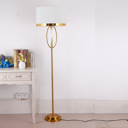 Contemporary Scandinavian Fabric Iron Oval-U Shape Round 1-Light Standing Floor Lamp For Bedroom & Living Room