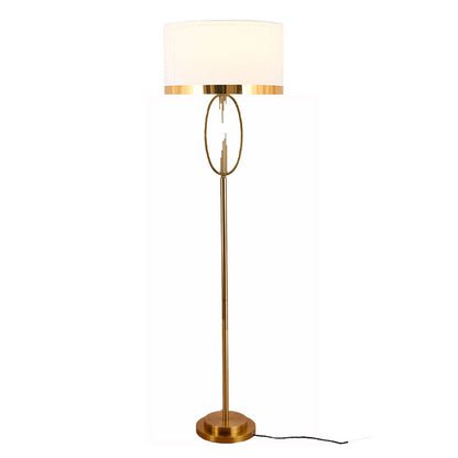 Contemporary Scandinavian Fabric Iron Oval-U Shape Round 1-Light Standing Floor Lamp For Bedroom & Living Room