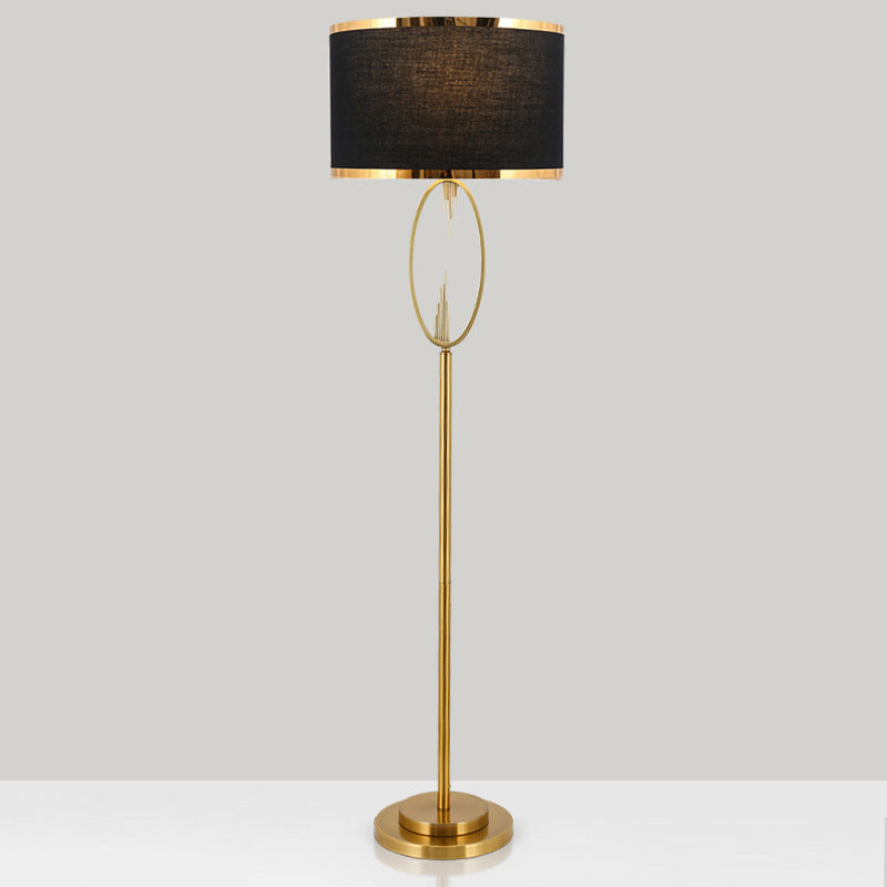 Contemporary Scandinavian Fabric Iron Oval-U Shape Round 1-Light Standing Floor Lamp For Bedroom & Living Room