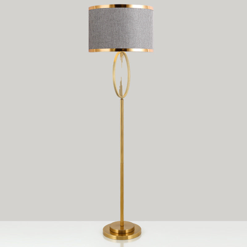 Contemporary Scandinavian Fabric Iron Oval-U Shape Round 1-Light Standing Floor Lamp For Bedroom & Living Room