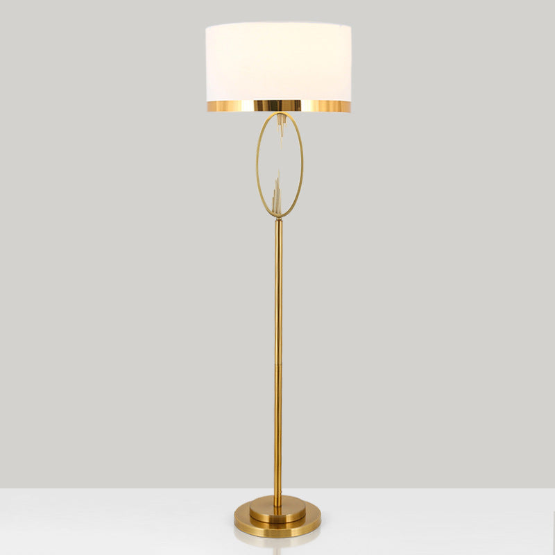 Contemporary Scandinavian Fabric Iron Oval-U Shape Round 1-Light Standing Floor Lamp For Bedroom & Living Room