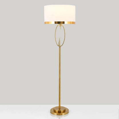 Contemporary Scandinavian Fabric Iron Oval-U Shape Round 1-Light Standing Floor Lamp For Bedroom & Living Room
