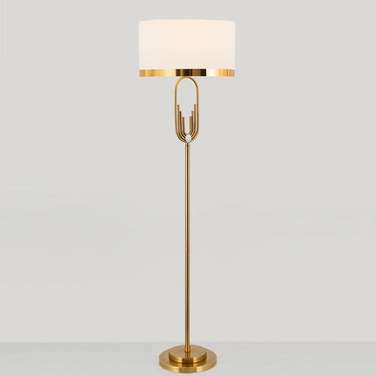 Contemporary Scandinavian Fabric Iron Oval-U Shape Round 1-Light Standing Floor Lamp For Bedroom & Living Room