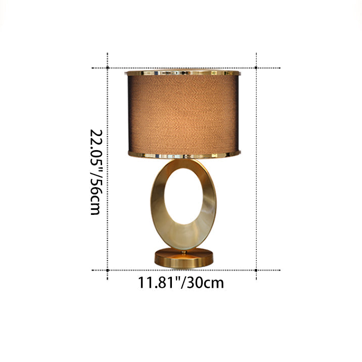 Contemporary Creative Fabric Metal Round-Ring 1-Light Table Lamp For Bedroom & Living Room