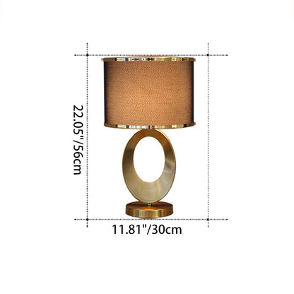 Contemporary Creative Fabric Metal Round-Ring 1-Light Table Lamp For Bedroom & Living Room