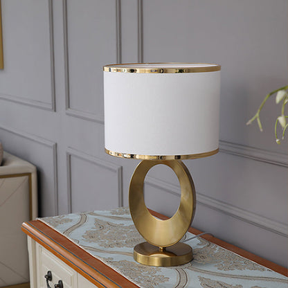Contemporary Creative Fabric Metal Round-Ring 1-Light Table Lamp For Bedroom & Living Room