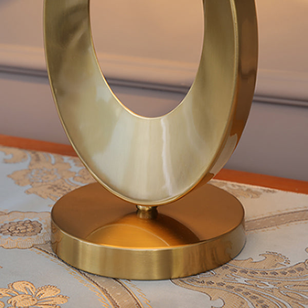 Contemporary Creative Fabric Metal Round-Ring 1-Light Table Lamp For Bedroom & Living Room